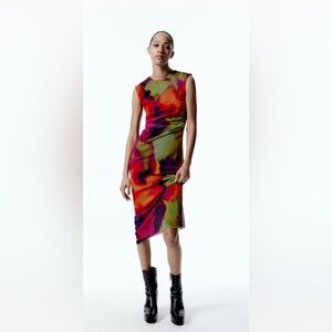 ZARA. PRINTED TULLE DRESS.